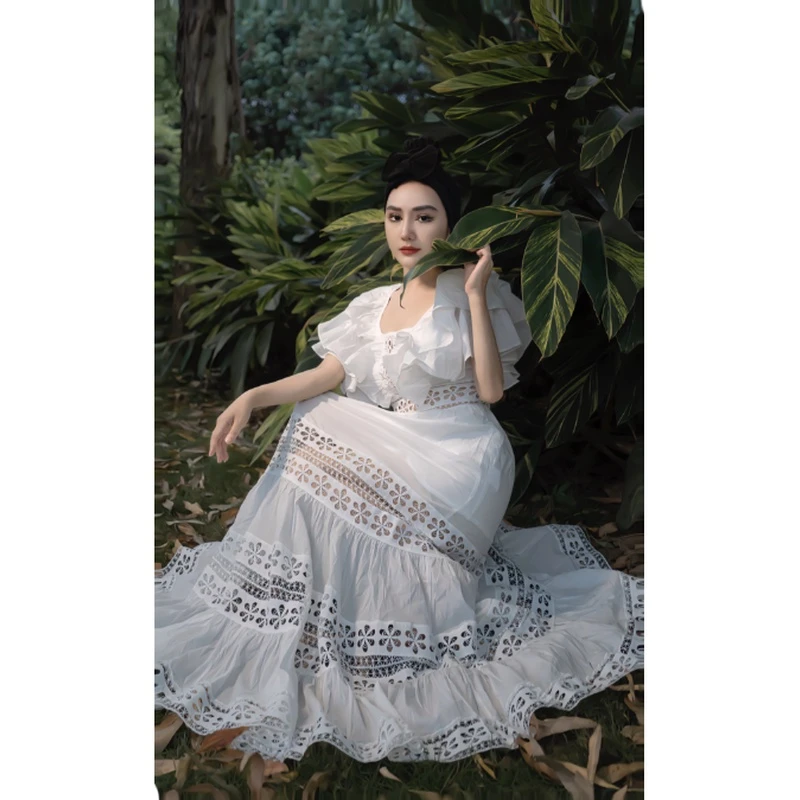 【星姐推荐】星原创高级定制【午后花园】设计师款夏季轻奢名媛连衣裙