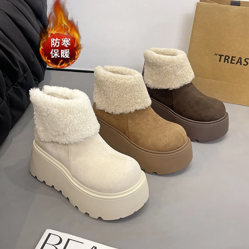 秋冬新款厚底毛毛加绒雪地靴防滑百搭短筒保暖加厚勃肯勃肯鞋女款