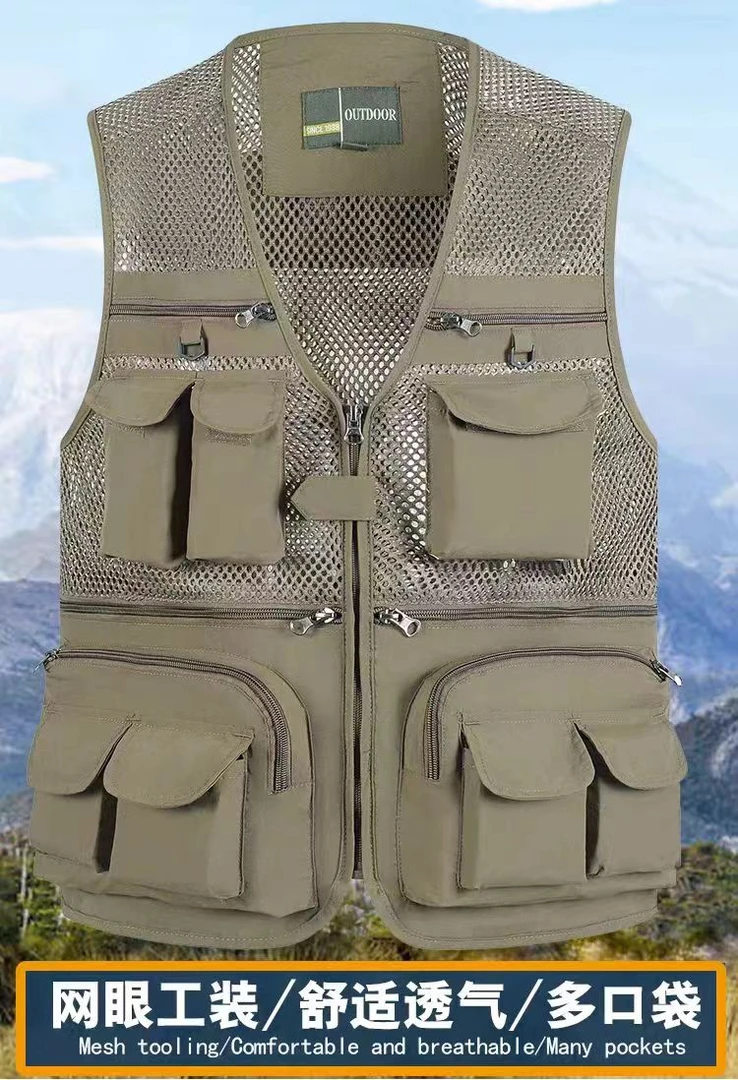 夏季薄款网眼马甲中老年男士多口袋速干工装坎肩户外摄影清凉背心