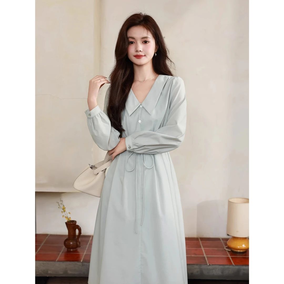 D【蓝色回忆】2024秋季简约气质显瘦连衣裙1431084LP