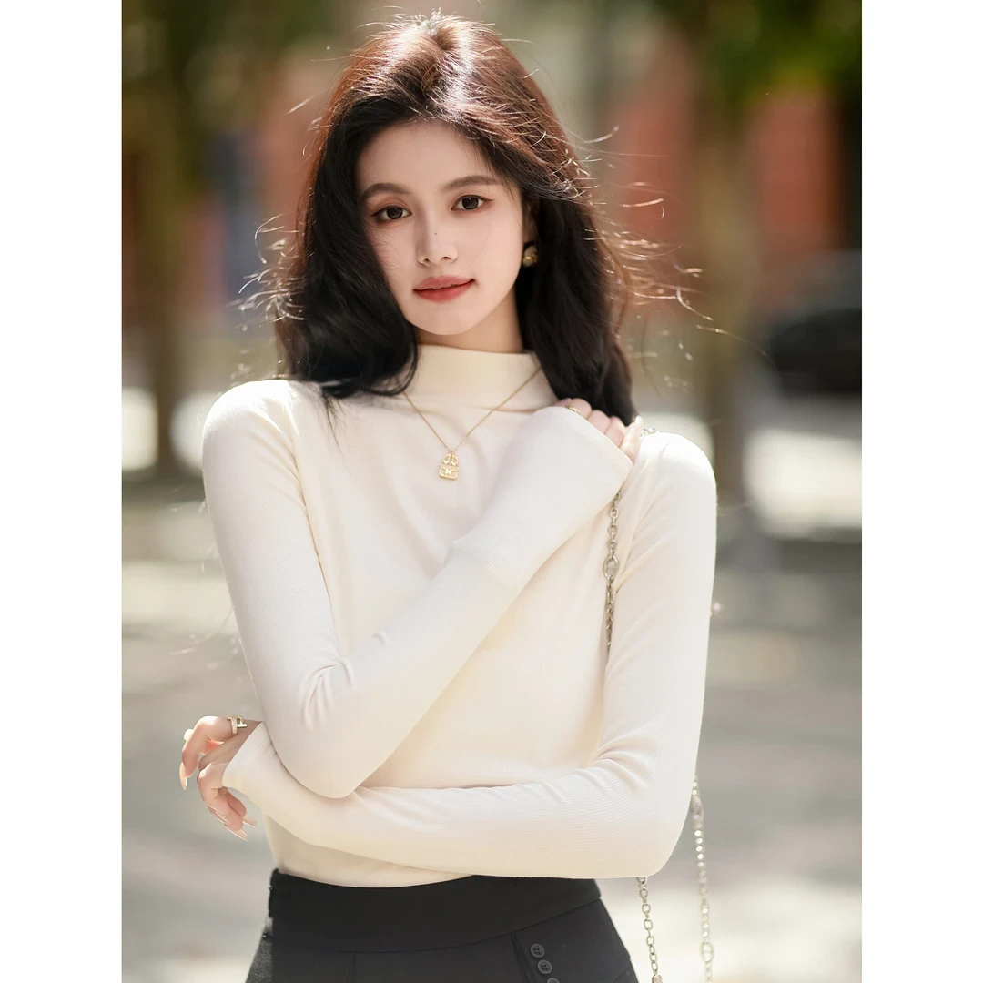 宿本【自发热】针织衫女2024秋冬百搭显瘦打底衫内搭上衣1041383CT