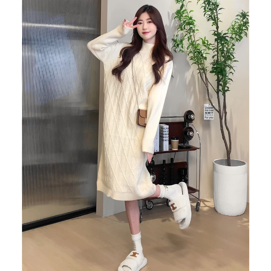 D大芽限定【稻香】2023秋季气质显瘦宽松针织毛衣裙连衣裙1341731LM