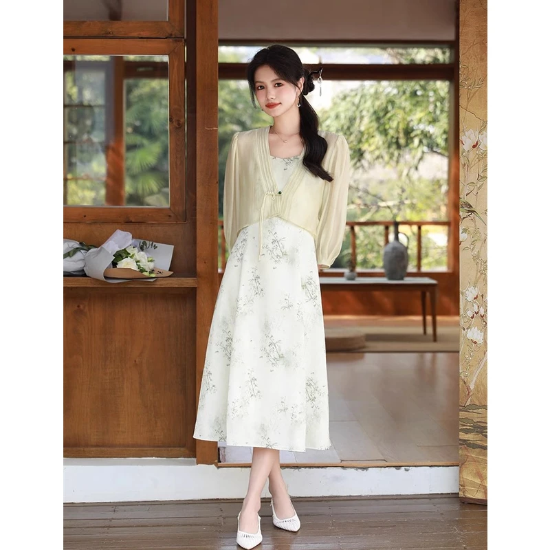 D【竹影】2024夏季新中式防晒小衫+吊带裙套装1420638LP