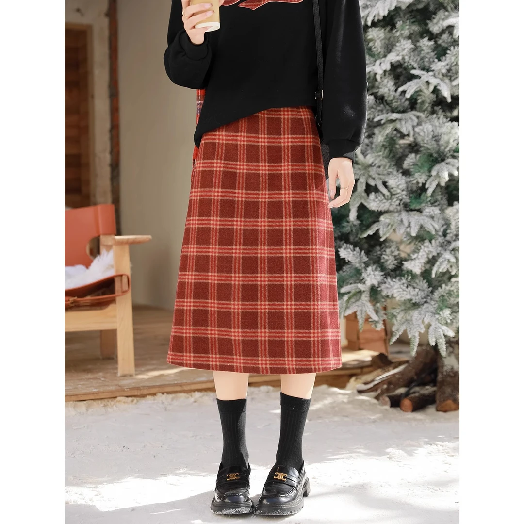 X【苏格兰】2023秋冬气质时尚显瘦高腰格子半身裙1342019QC