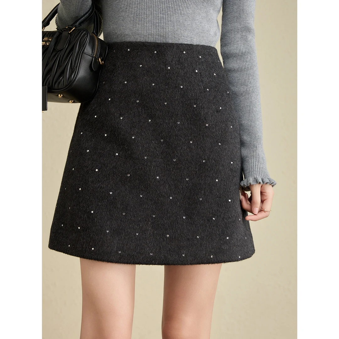 宿本【芙蕾物语】毛呢半身裙2024秋冬百搭羊毛毛呢短裙1441459QC