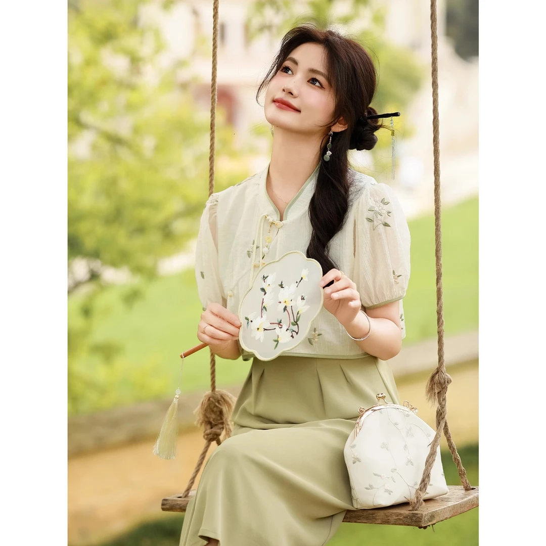 D【抹茶】2025夏季新中式国风刺绣小衫+吊带裙套装1420591LP