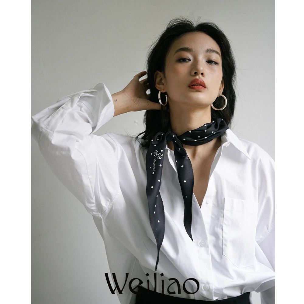 Weiliao/尉了原创基础款 波点菱形巾 法式黑白百搭桑蚕丝巾