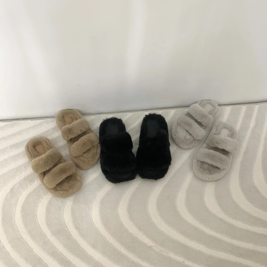 江合美 毛绒一字带拖鞋 O1126M23