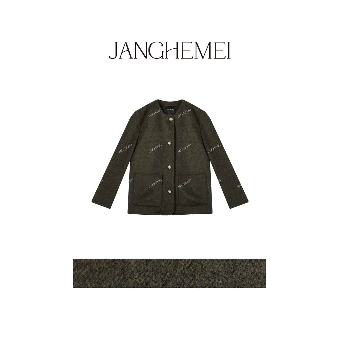 JANGHEMEI【青涩】绵羊毛宽松百搭圆领小香风长袖外套 N25247M43