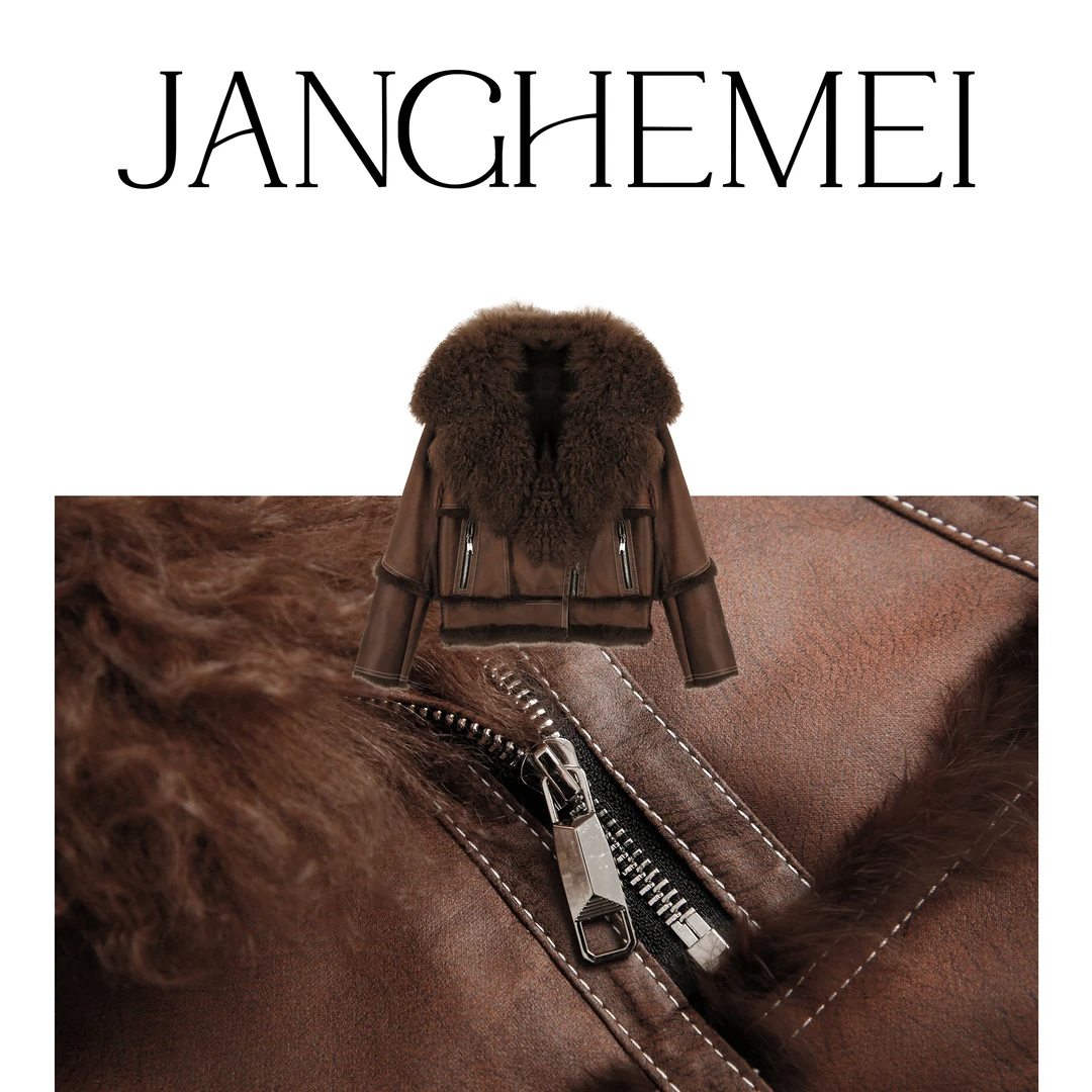 JANGHEMEI【皮毛一体外套】羊羔毛卷领皮草 W11332M34