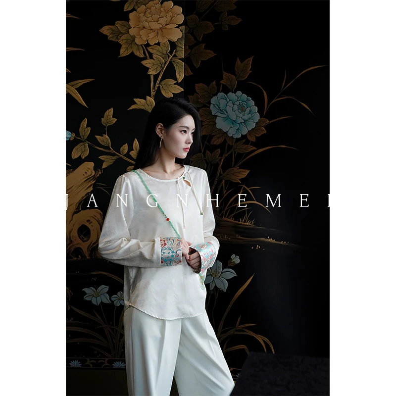 JANGHEMEI【花朝月夕·提花盘扣衬衫】尤莱特拼接衬衣 C15787M41