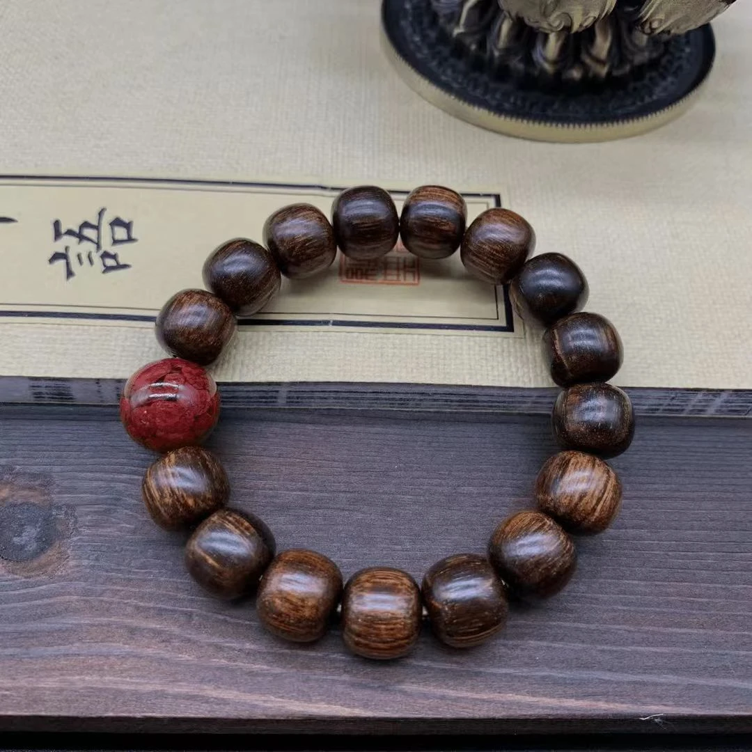 非金属木质手链 贡木香香 红色晶体 桶珠1.2单圈手链