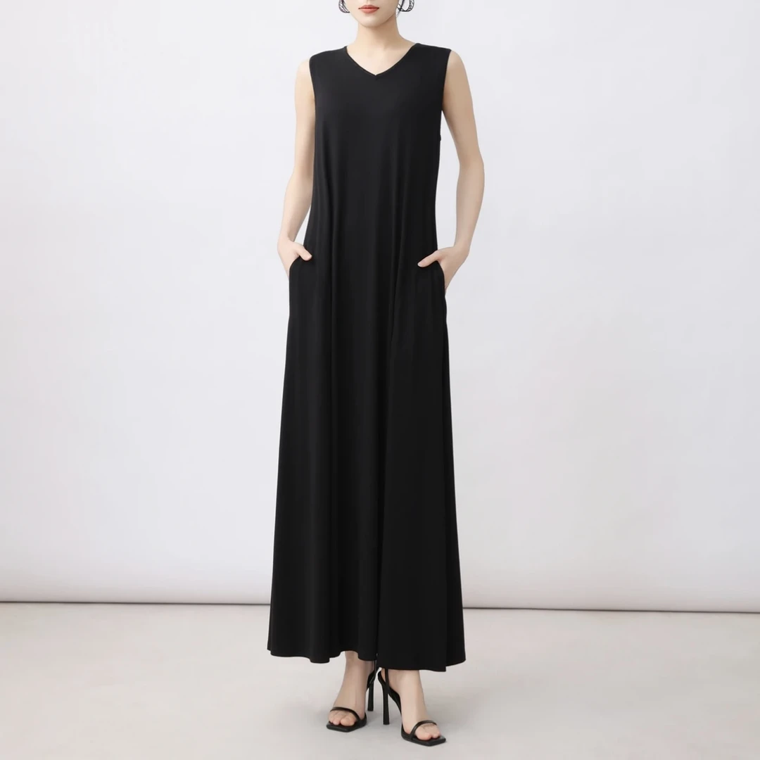 商场同款女装2025夏新款气质优雅显瘦无袖宽松长款连衣裙1500550