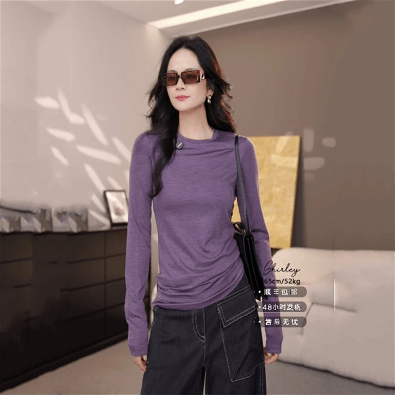 商场同款女装2025新款百搭圆领套头绵羊毛长袖打底针织衫5300886