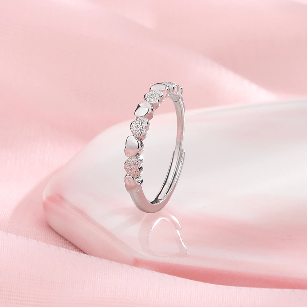 磨砂爱心戒指韩版甜妹心形开口戒子浪漫心连心戒指礼物