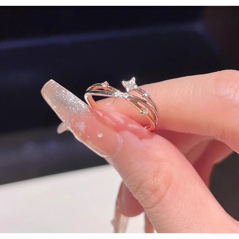 闪钻星星银戒指女时尚简约ins风食指环气质百搭四芒星戒指新款