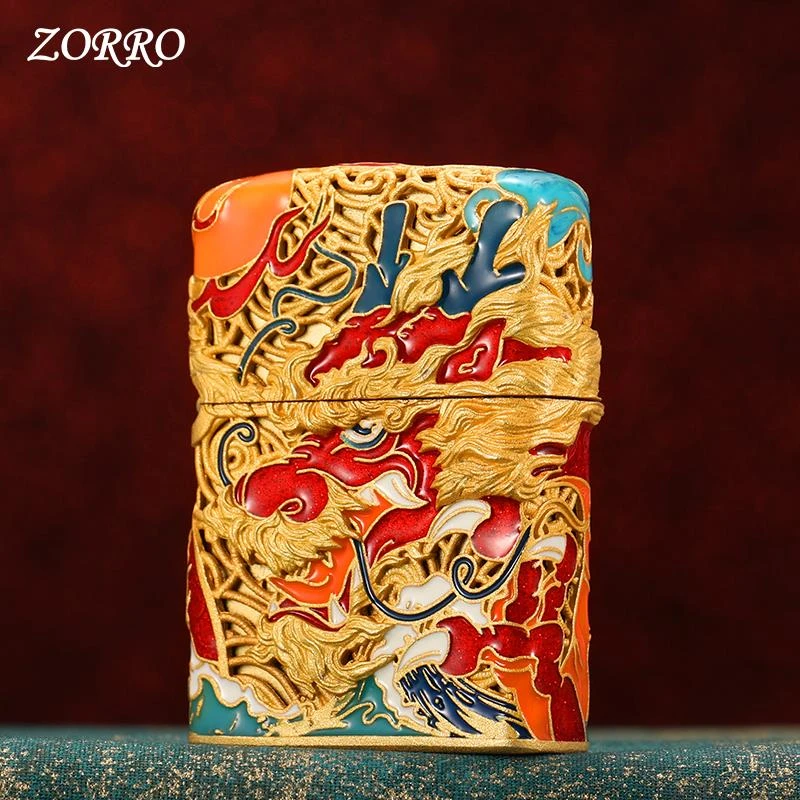 ZORRO佐罗打火机正版龙年夜光镀金花丝珐琅龙腾四海原装国潮个性.
