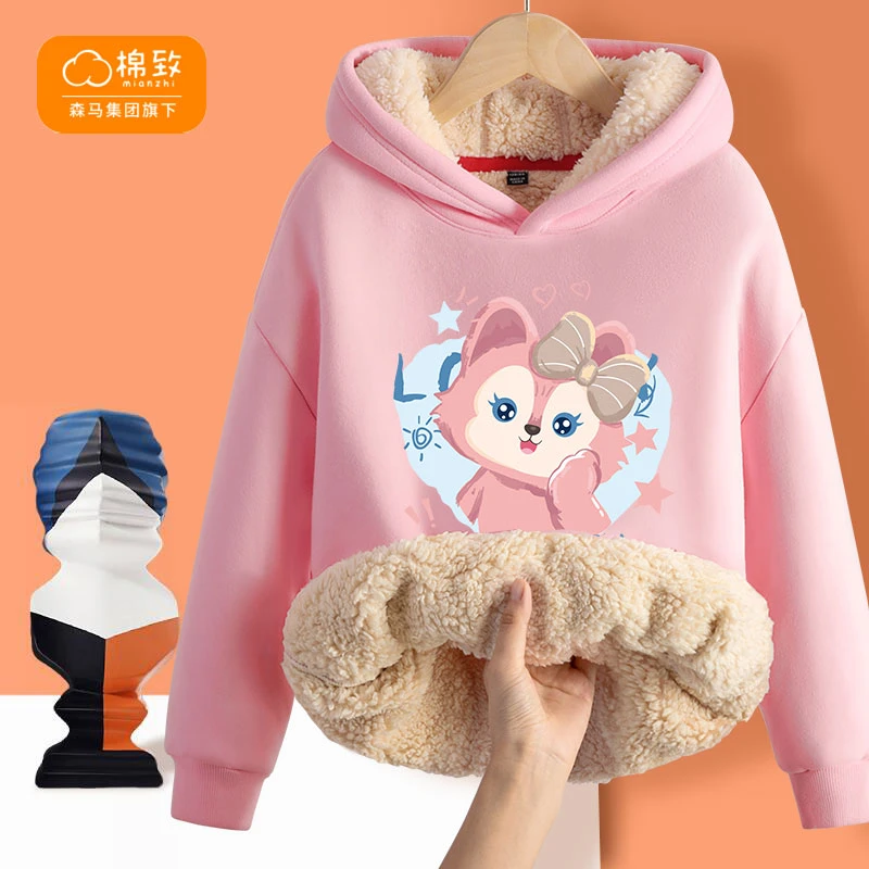 棉致童装女童外套秋冬季2024新款中大童时尚连帽加绒保暖卫衣女孩