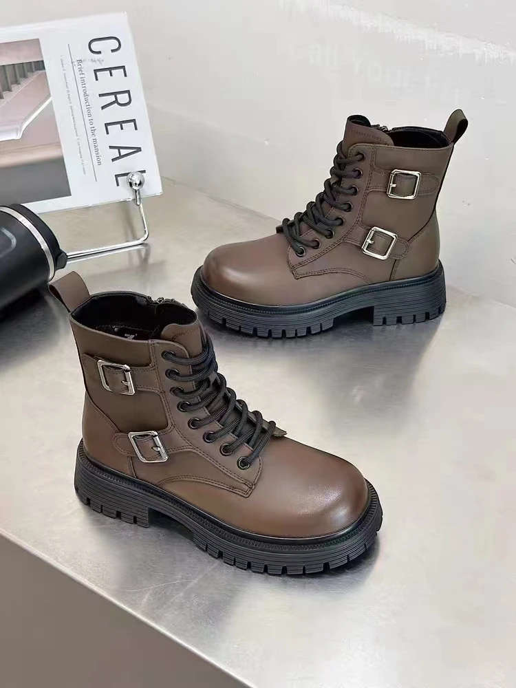 靴子英伦马丁靴女鞋时尚百搭潮流秋冬冬季真皮牛皮系带