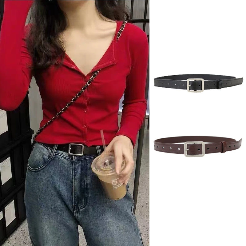 潮万能型百搭皮带女款显瘦装饰方扣港ins配裙子西装裤牛仔裤学生