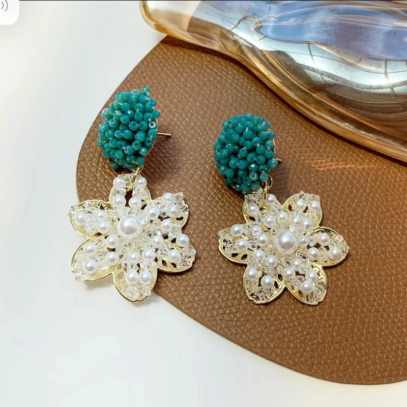 铜合金仿珍珠耳饰 「手心蔷薇」韩国东大门手作立体花朵耳饰
