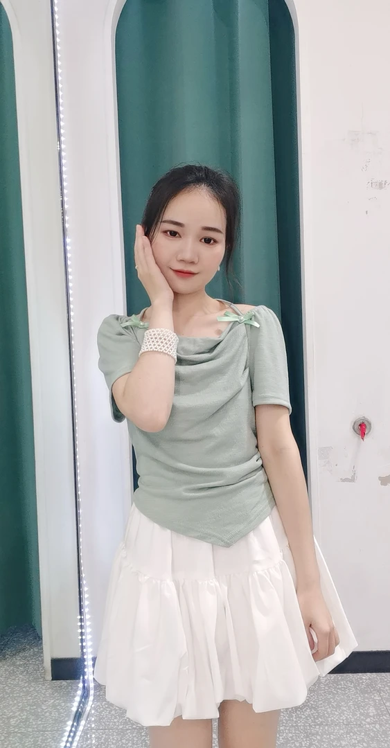 一字肩挂脖蕾丝衫上衣小清新甜妹风