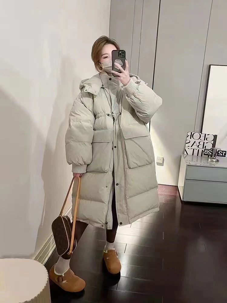 【NEW羽绒服】梅子粉牛油果绿孕妇冬季新款韩版宽松休闲连帽过膝