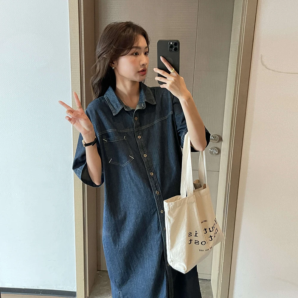 #质感水洗复古蓝软牛仔裙~孕妇深蓝显瘦韩版设计感气质小众宽松