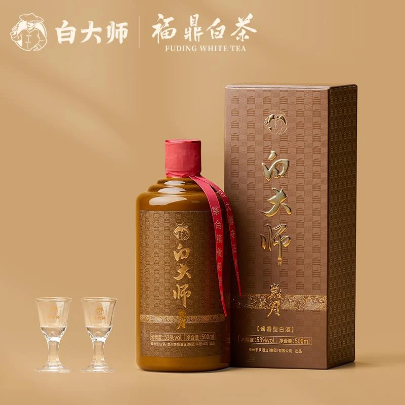 【珍藏】白大师鎏金岁月53度酱香型白酒收藏送礼盒装500ml*1瓶