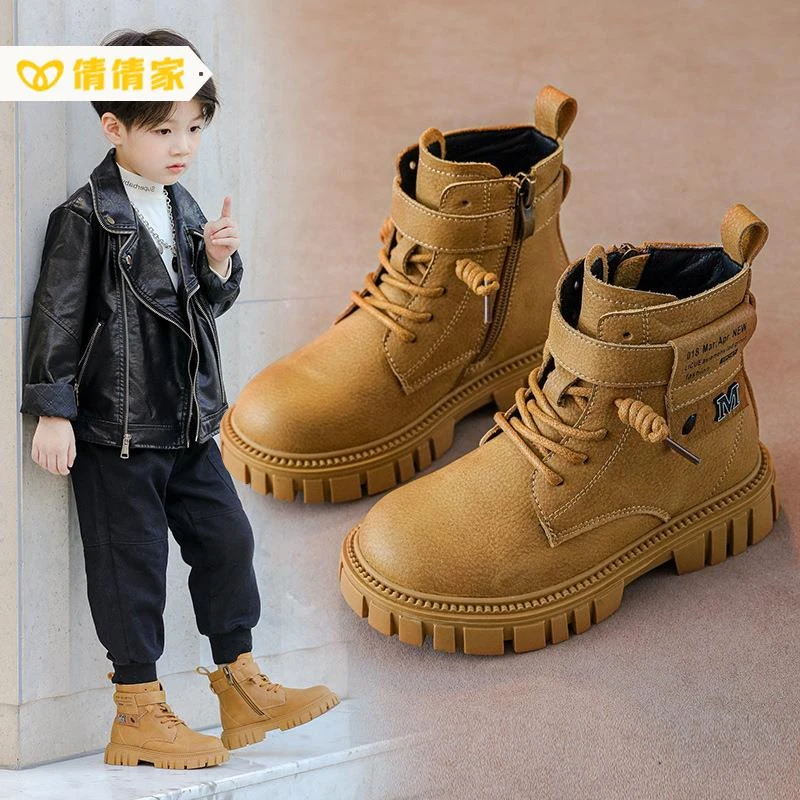 品牌男童真皮马丁靴2025年冬季新款儿童加绒短靴中大童小男孩学生