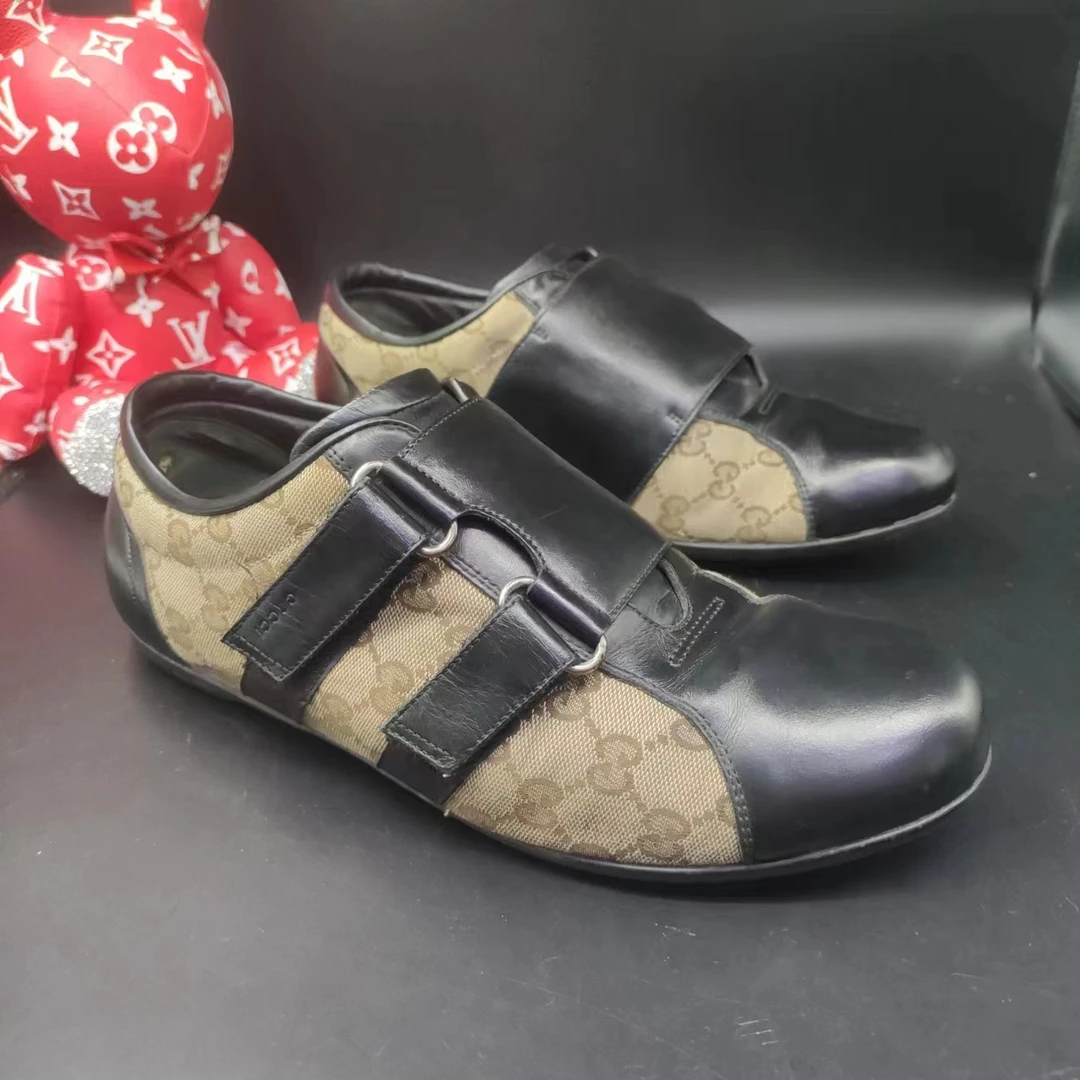 【二奢特惠】GUCCI/古驰 39欧码男士休闲黑色翻盖魔术贴平底鞋