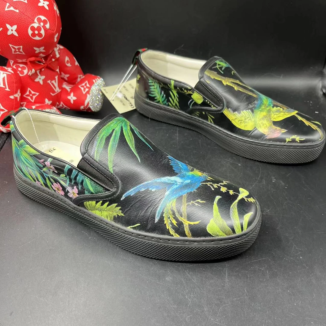 【二奢特惠】GUCCI/古驰42.5码99新男士黑色百鸟朝凤休闲时尚一脚蹬