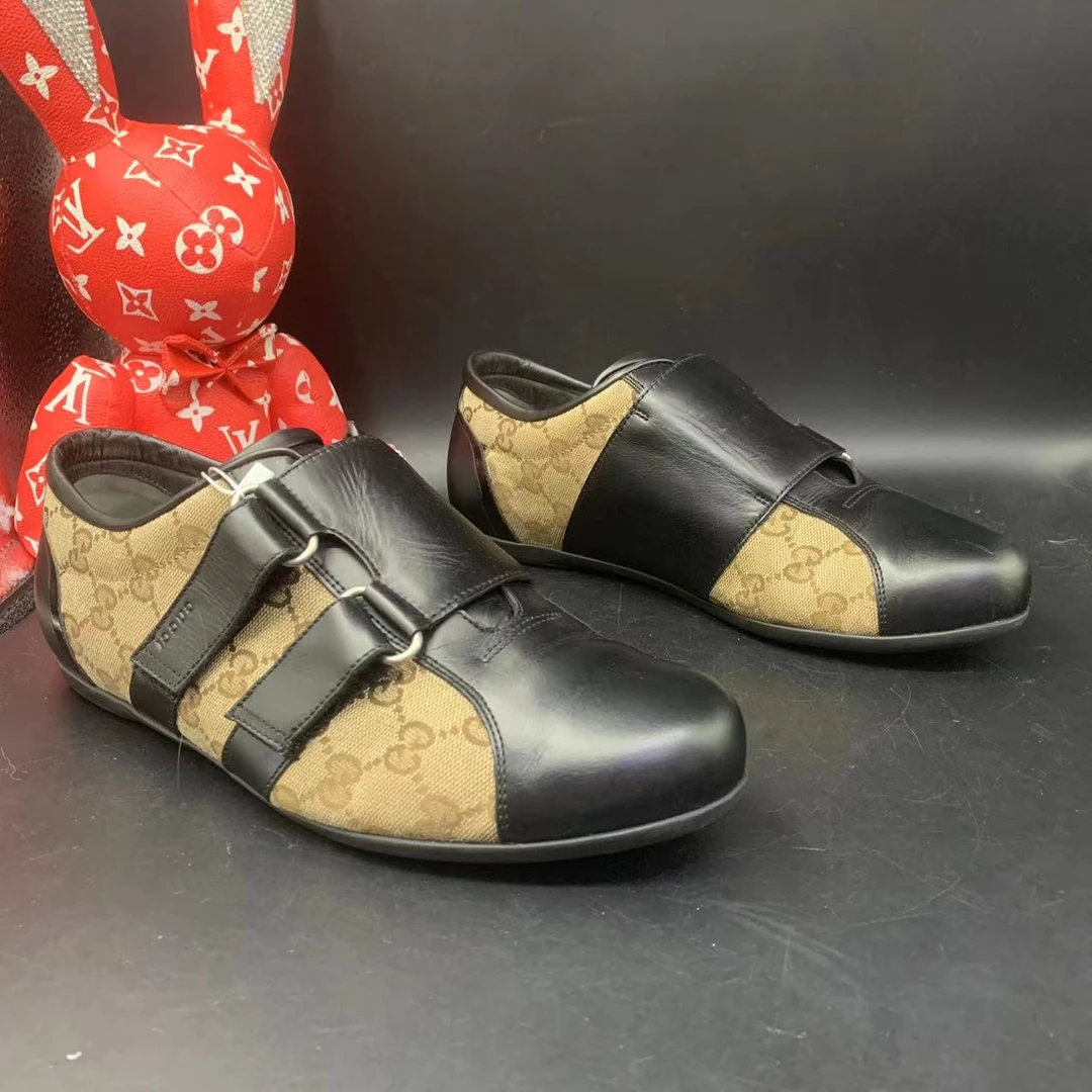 【二奢特惠】GUCCI/古驰 40.5欧码 男士时尚黑色翻盖双G满印平底鞋