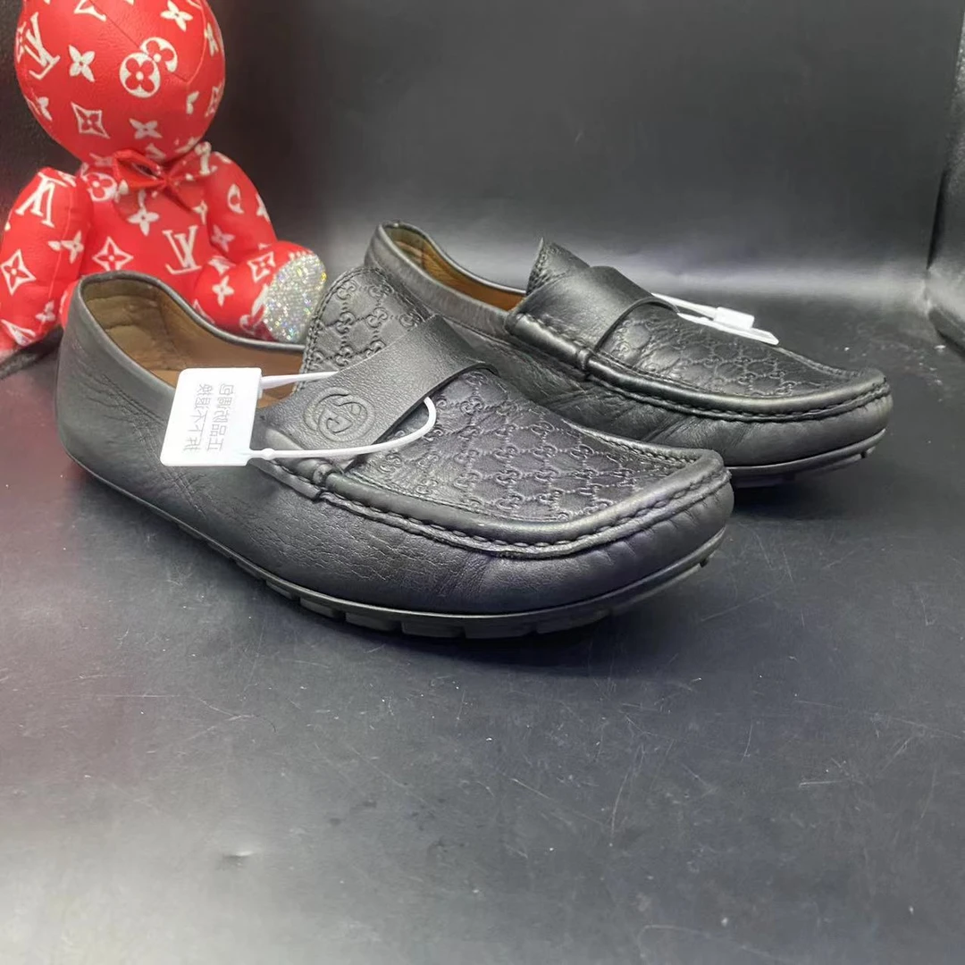 【二奢特惠】古驰/GUCCI 41欧码 男士时尚黑色印花休闲舒适豆豆鞋