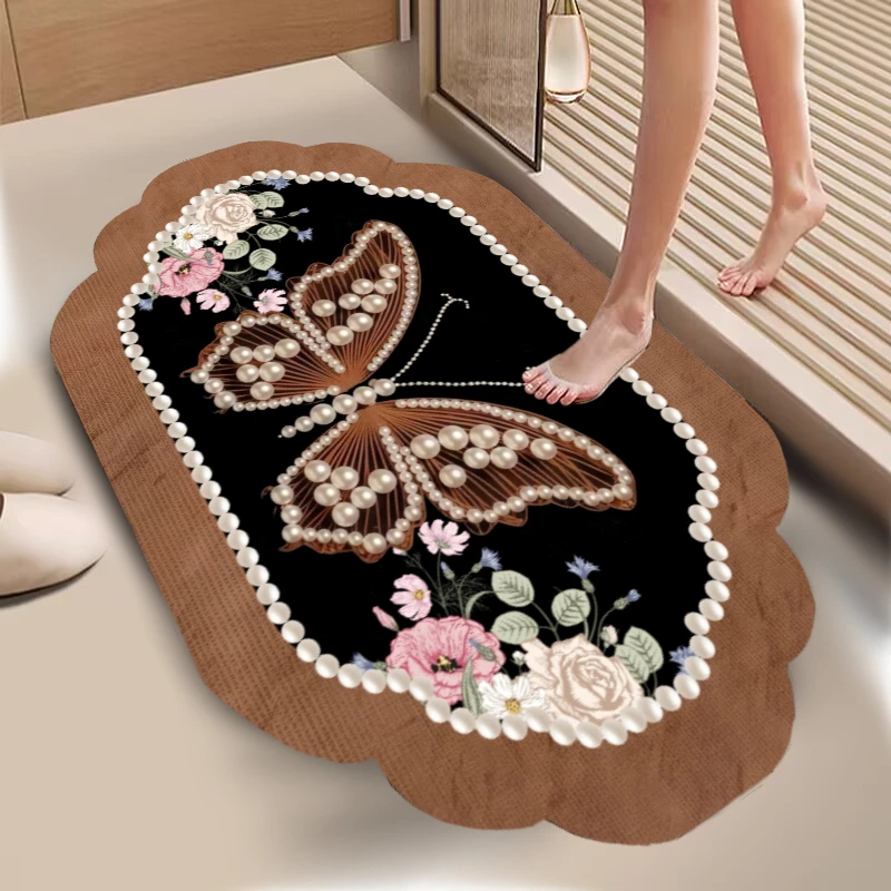 美拉德蝴蝶花硅藻泥吸水地垫浴室卫生间门防滑脚垫子地垫5-8