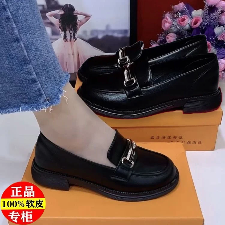 真软皮女鞋2025新款乐福鞋软底春夏英伦风豆豆鞋一脚蹬百搭单鞋女