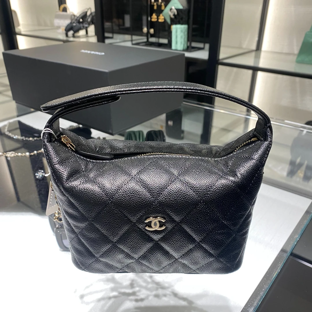 未使用 Chanel/香奈儿 香奈儿25A黑金链条荔枝牛皮饭盒hobo包包