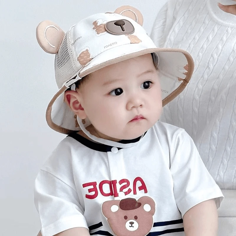 宝宝帽子夏季遮阳防晒帽男女童网眼透气宽檐盆帽渔夫帽男孩百搭薄