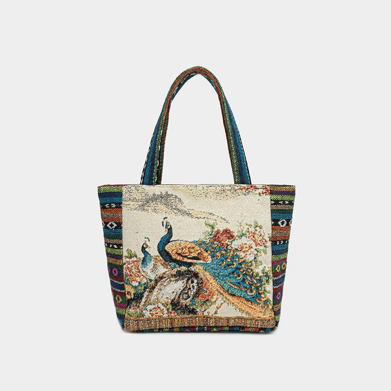 女士小帆布袋孔雀民族风时尚轻奢百搭简约卡通