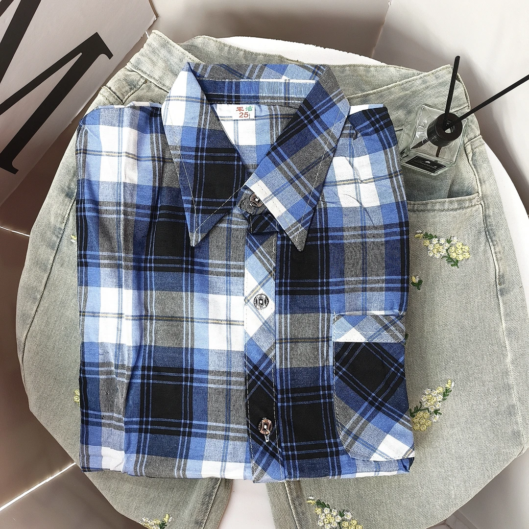 D140新款格子衬衫春秋款休闲长袖衬衣韩版宽松显瘦时尚外套上衣