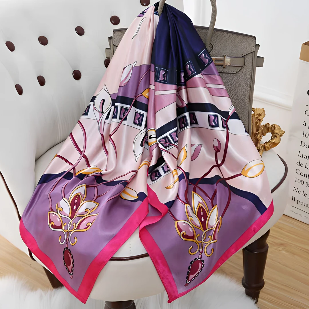 Y107新款90X90时尚花卉丝巾女韩版时尚春夏季披肩外搭沙滩巾