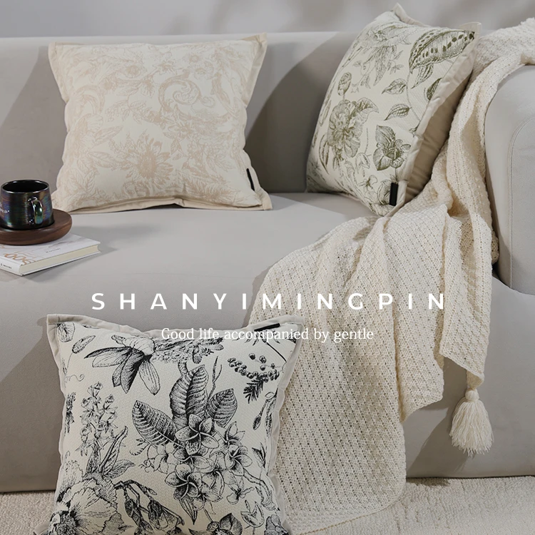 杉亿名品【莺尾花开】法式轻奢沙发靠垫客厅书房样板间家居含芯