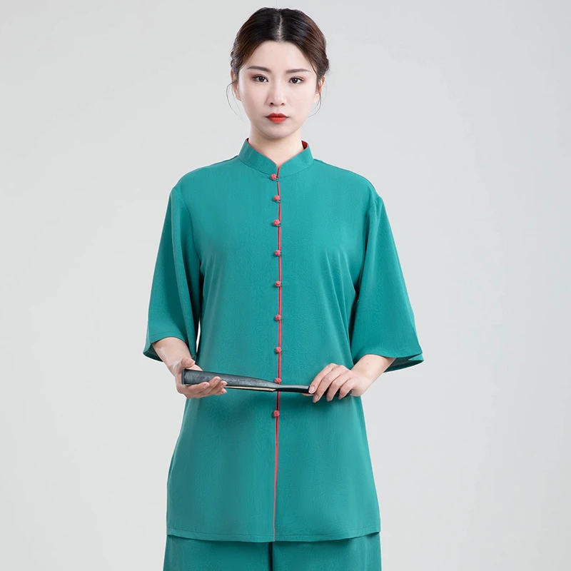 春秋季太极服夏季道士服装半袖中袖道服女套装特价武术服装断码男