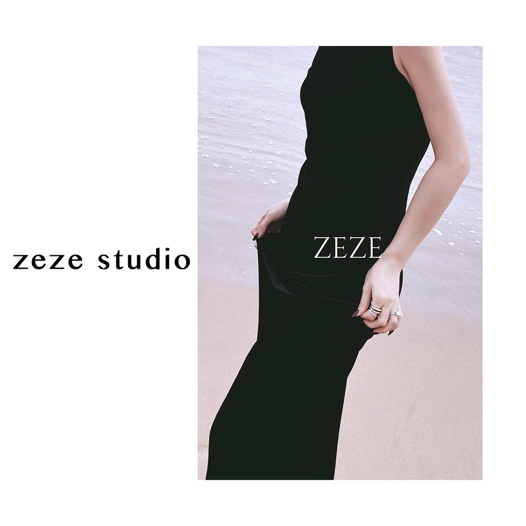 zezestudio【黑天鹅】设计师帖钻吊带丝绒女装开叉轻奢 吊带连衣裙~