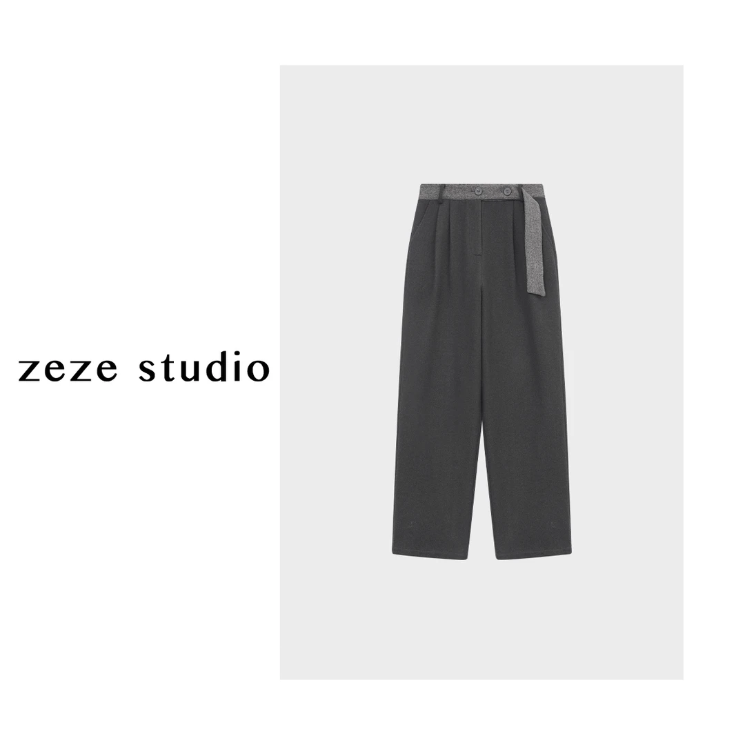 zeze studio【ZEZE精选】毛呢加厚西装裤休闲裤黑色长裤