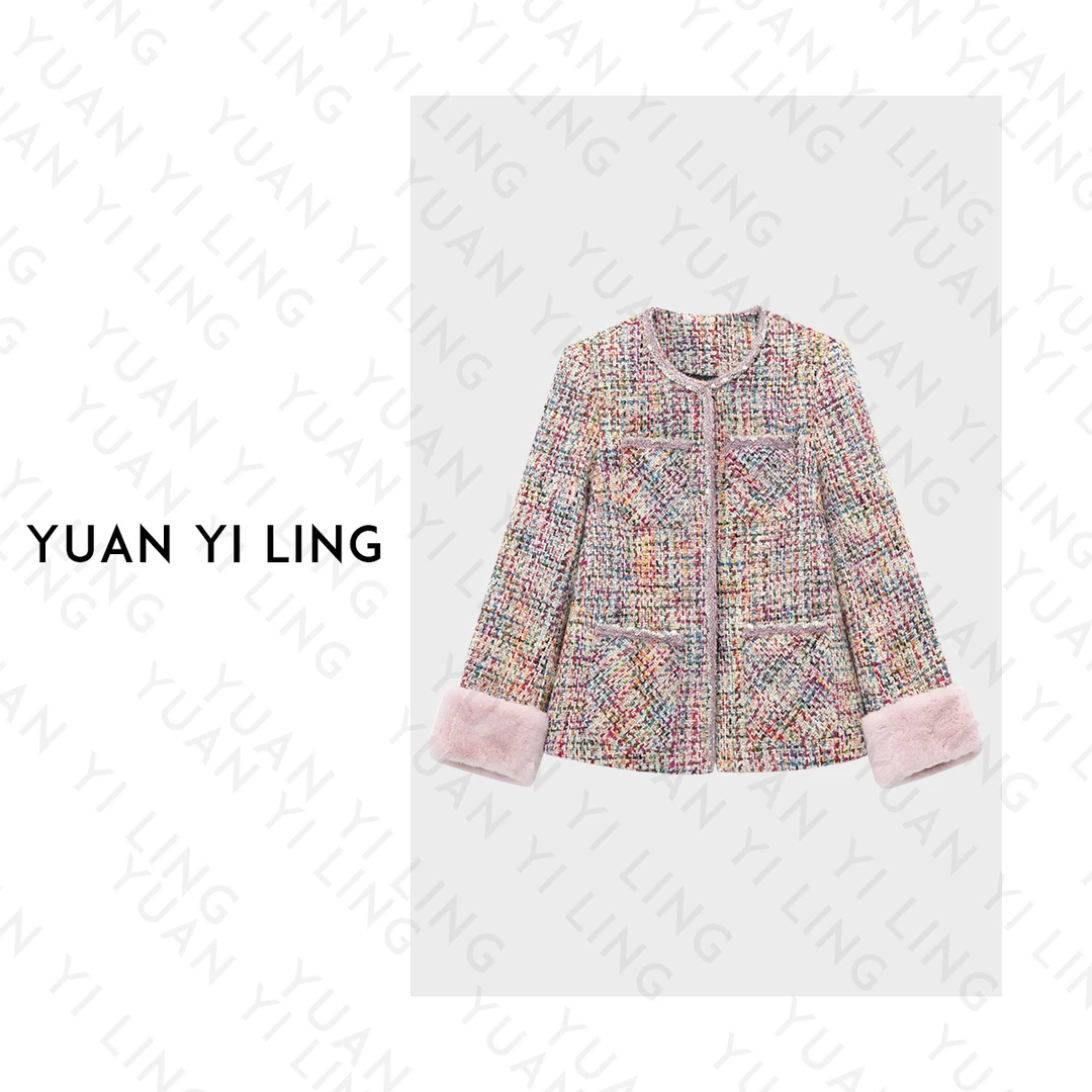 YUAN YI LING【马卡龙】24冬法国进口轻奢彩宝鹅绒水貂拼袖可拆外套