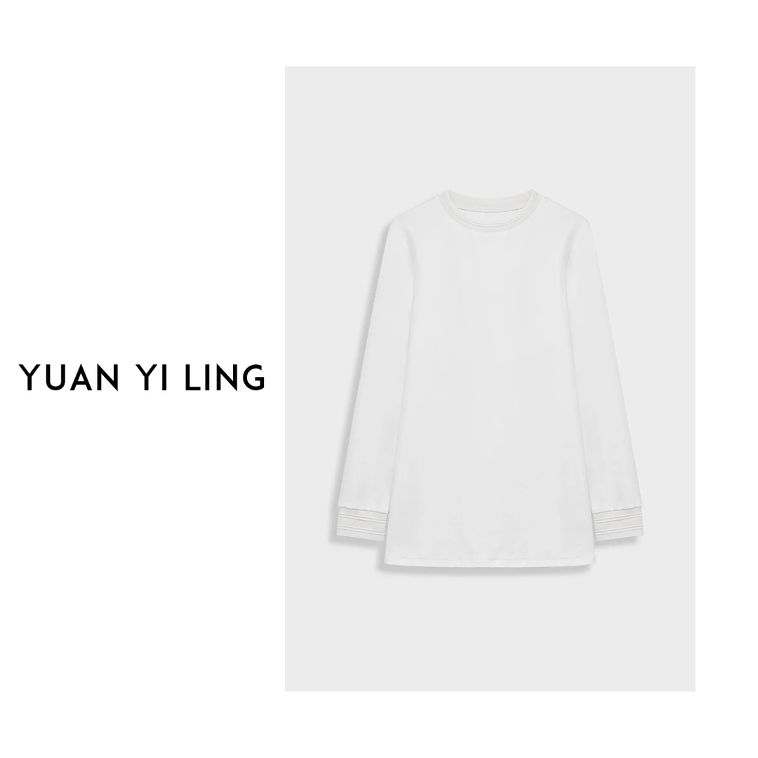 YUAN YI LING【万能工式】24冬季 精选优质精梳棉圆领长袖百搭女t恤