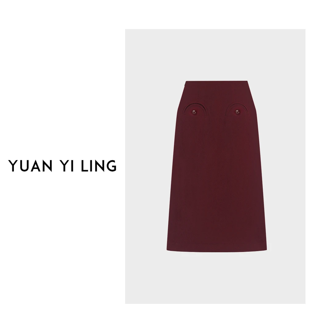 YUAN YI LING【波尔多】24秋冬桑蚕丝澳毛绒月牙设计女装半身裙