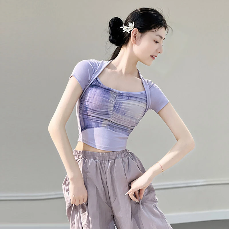 现代舞上衣古典舞服装新款短袖形体训练服紧身弹性舞蹈练功服夏季