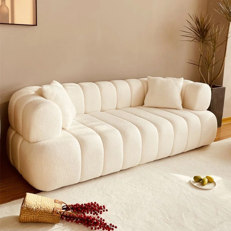 北欧客厅布艺沙发小户型懒人出租房美容院接待棉花糖三人位网红款